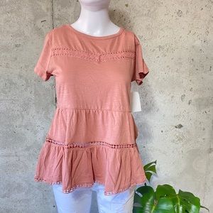 Derek Heart Coral Short Sleeve Tiered Top